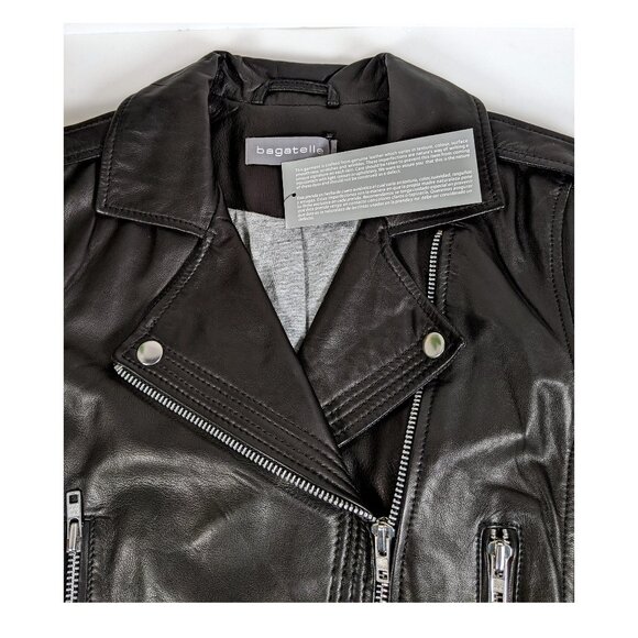 Bagatelle Women's Black Genuine Leather Biker Moto Jacket Sz XS NWT - Picture 6 of 9